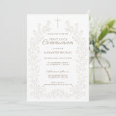 Floral Cross First Holy Communion Religious 招待状 (スタンド正面)