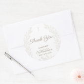 Floral Cross First Holy Communion Thank You ラウンドシール (封筒)