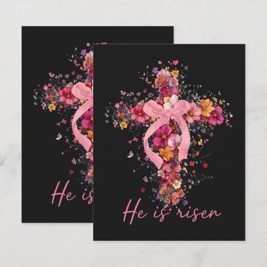 Floral Cross  'He Is Risen' カード (正面/裏面)