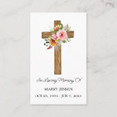 Floral Cross Memorial Funeral Prayer Card 名刺 (正面)