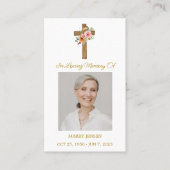 Floral Cross Memorial Photo Funeral Prayer Card 名刺 (正面)