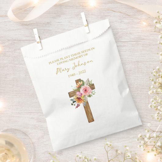 Floral Cross Seed Packet Funeral Favor Bag フェイバーバッグ (クリップ留めされた状態)