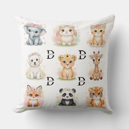 Floral Crown Baby Animals & Wreaths Double-Sided T クッション (正面)