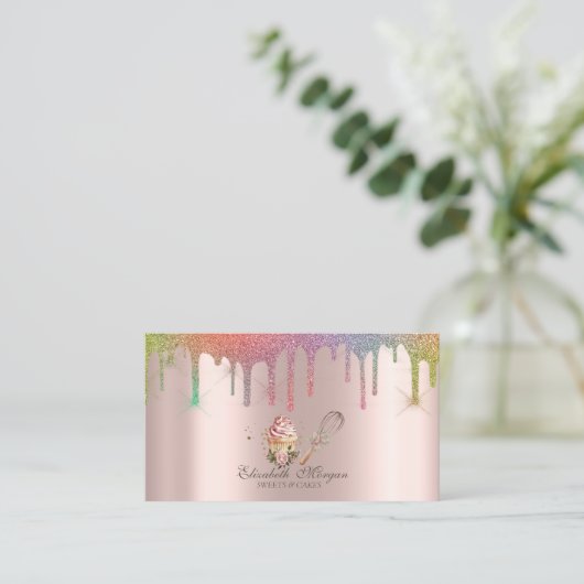 Floral Cupcake Rolling Pin Rainbow Drips Bakery  名刺 (スタンド正面)