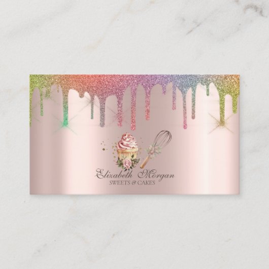 Floral Cupcake Rolling Pin Rainbow Drips Bakery  名刺 (正面)