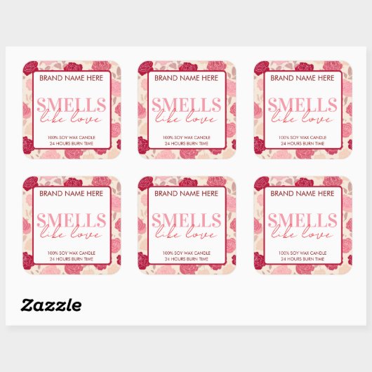 Floral Custom Valentine's Day Candle Label スクエアシール (シート)