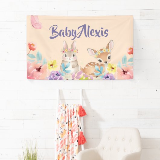 Floral cute animal baby shower backdrop 横断幕 (インサイチュ)
