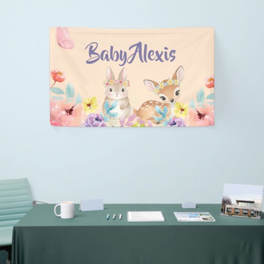 Floral cute animal baby shower backdrop 横断幕 (トレードショー)