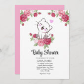 Floral Cute Cat Baby Shower Invitation 招待状 (正面/裏面)