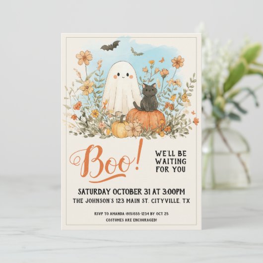 Floral Cute Ghost Halloween 招待状 (スタンド正面)