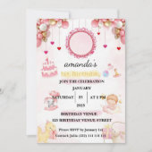 Floral  – Cute Pastel Baby 1st Birthday Party 招待状 (正面)