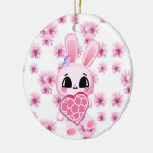 Floral cute pink rabbit easter セラミックオーナメント (左)