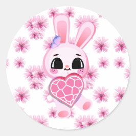 Floral cute pink rabbit easter ラウンドシール