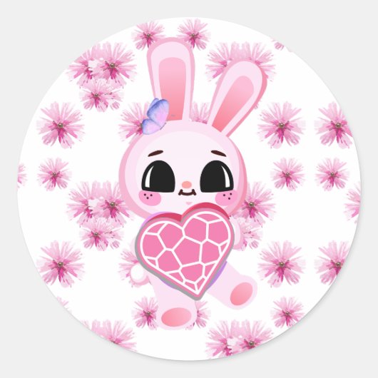Floral cute pink rabbit easter ラウンドシール (正面)