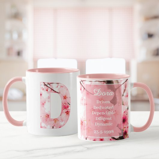 Floral D Initial Mug | Personalized Name & Traits  マグカップ