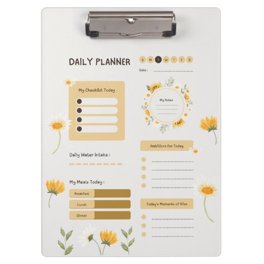 Floral Daily Planner with Sunflowers & Daisies クリップボード (正面)
