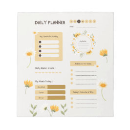 Floral Daily Planner with Sunflowers & Daisies ノートパッド