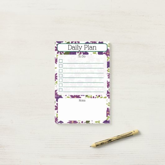 Floral Daily Planning Checklist Notepad ポストイット (デスク上)