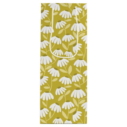 Floral Daisies Pattern Olive & Mustard Green ワインギフトバッグ (正面)