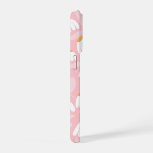 Floral Daisies Pattern Pink & White iPhoneケース (右側面)