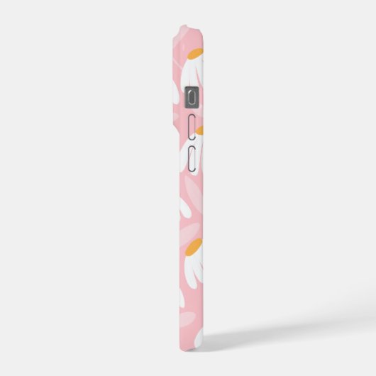 Floral Daisies Pattern Pink & White iPhoneケース (左側面)