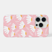 Floral Daisies Pattern Pink & White iPhoneケース (裏面横)
