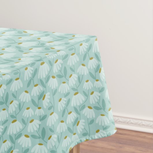 Floral Daisies Pattern Teal Blue & Olive Green テーブルクロス (インサイチュ)