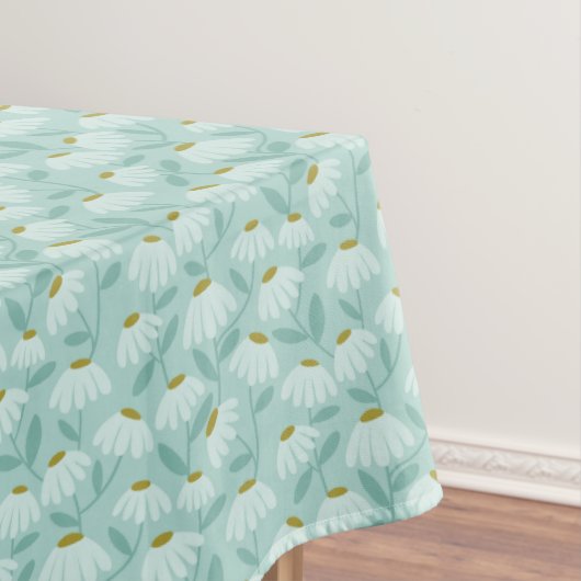 Floral Daisies Pattern Teal Blue & Olive Green テーブルクロス (インサイチュ)
