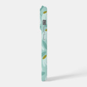 Floral Daisies Pattern Teal Blue & Olive Green iPhoneケース (左側面)