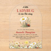 Floral Daisy A Little Ladybug Baby Shower アクリル招待状 (正面)