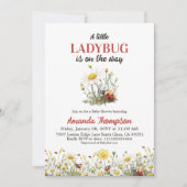 Floral Daisy A Little Ladybug Baby Shower 招待状 (正面)