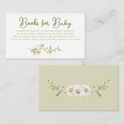 Floral Daisy Botanical Baby Shower Books For Baby エンクロージャーカード (正面/裏面)