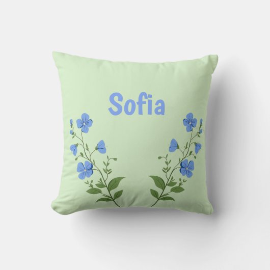 Floral daisy modern personalized cute elegant blue クッション (正面)