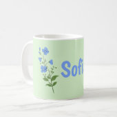 Floral daisy modern personalized cute elegant blue コーヒーマグカップ (正面左)