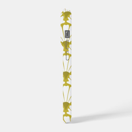 Floral Damask Pattern Olive Green iPhoneケース (左側面)