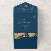 Floral Dark Navy Blue Wedding Botanic オールインワン招待状 (外側)