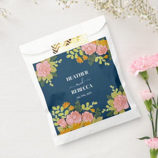 Floral Dark Navy Blue Wedding Botanic Gift フェイバーバッグ (封をした状態)