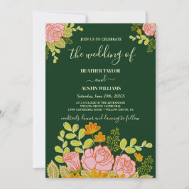 Floral Dark Navy Blue Wedding invitation Botanical 招待状