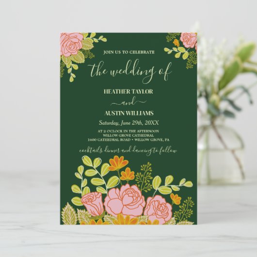 Floral Dark Navy Blue Wedding invitation Botanical 招待状 (スタンド正面)