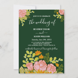 Floral Dark Navy Blue Wedding invitation Botanical 招待状