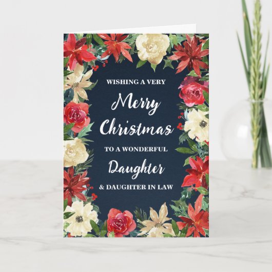 Floral Daughter & Daughter in Law Merry Christmas カード (正面)