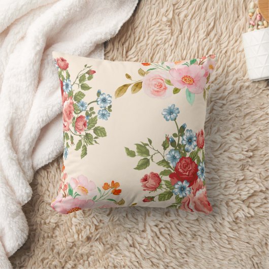 Floral Decorative Throw Pillow クッション (ブランケット)