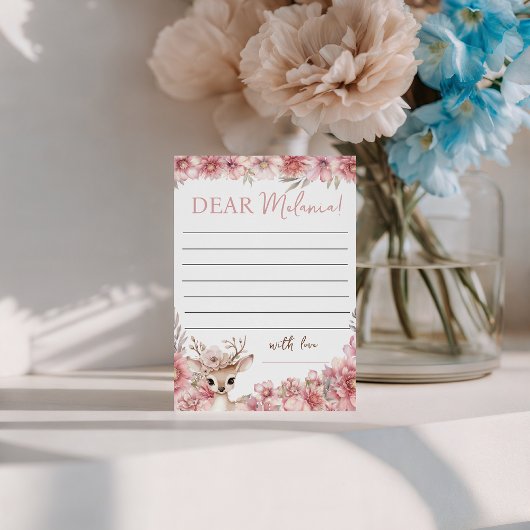 Floral Deer Birthday Message Card 招待状