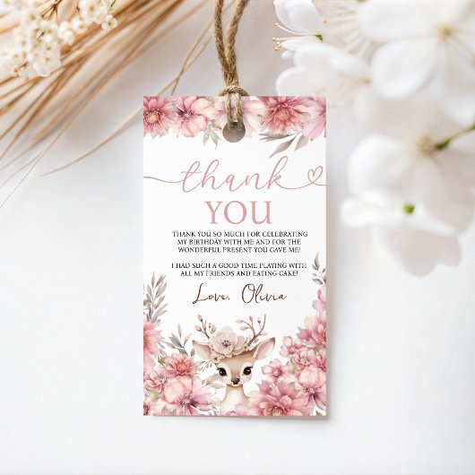 Floral Deer Birthday Thank You Tag ギフトタグ