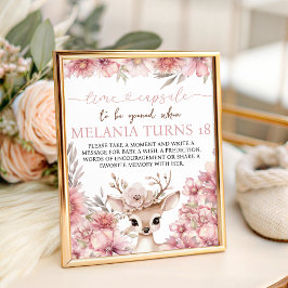 Floral Deer Birthday Time Capsule Sign 台座サイン