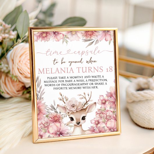 Floral Deer Birthday Time Capsule Sign 台座サイン