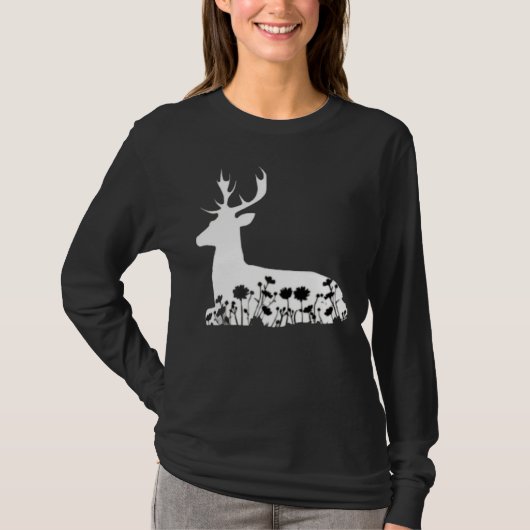 Floral Deer Nature Wildlife Christmas Gift Tシャツ (正面)