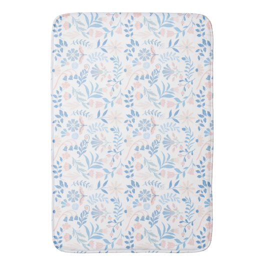Floral design boho block print blue pink girly バスマット (正面縦)