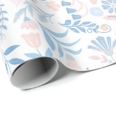 Floral design boho block print blue pink girly ラッピングペーパー (ロールコーナー)