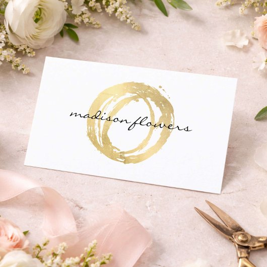 Floral Designer Business Card Gold Logo Circle 名刺